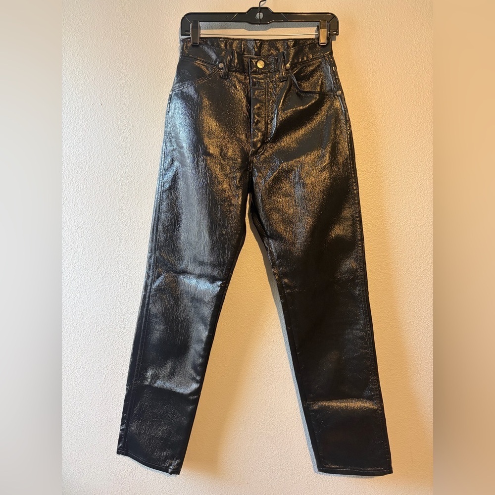 vintage Wrangler black vinyl pleather high-waisted slim-fit jeans